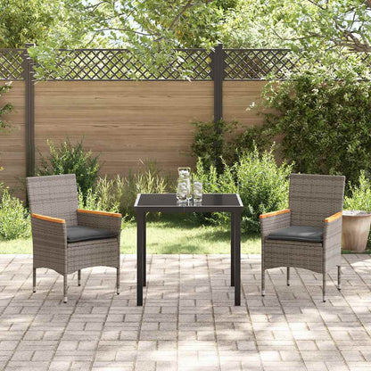vidaXL Ensemble repas de jardin 3 pcs avec coussins gris résine tressée