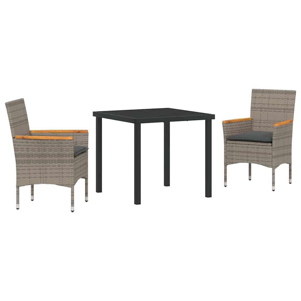 vidaXL Ensemble repas de jardin 3 pcs avec coussins gris résine tressée