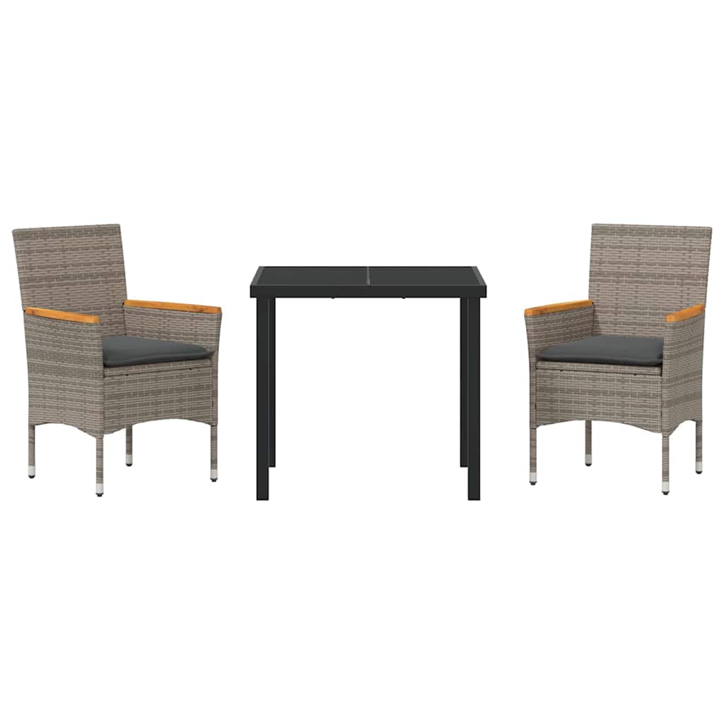 vidaXL Ensemble repas de jardin 3 pcs avec coussins gris résine tressée