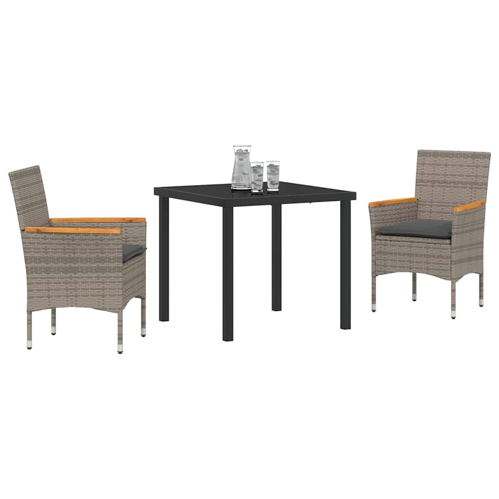 vidaXL Ensemble repas de jardin 3 pcs avec coussins gris résine tressée