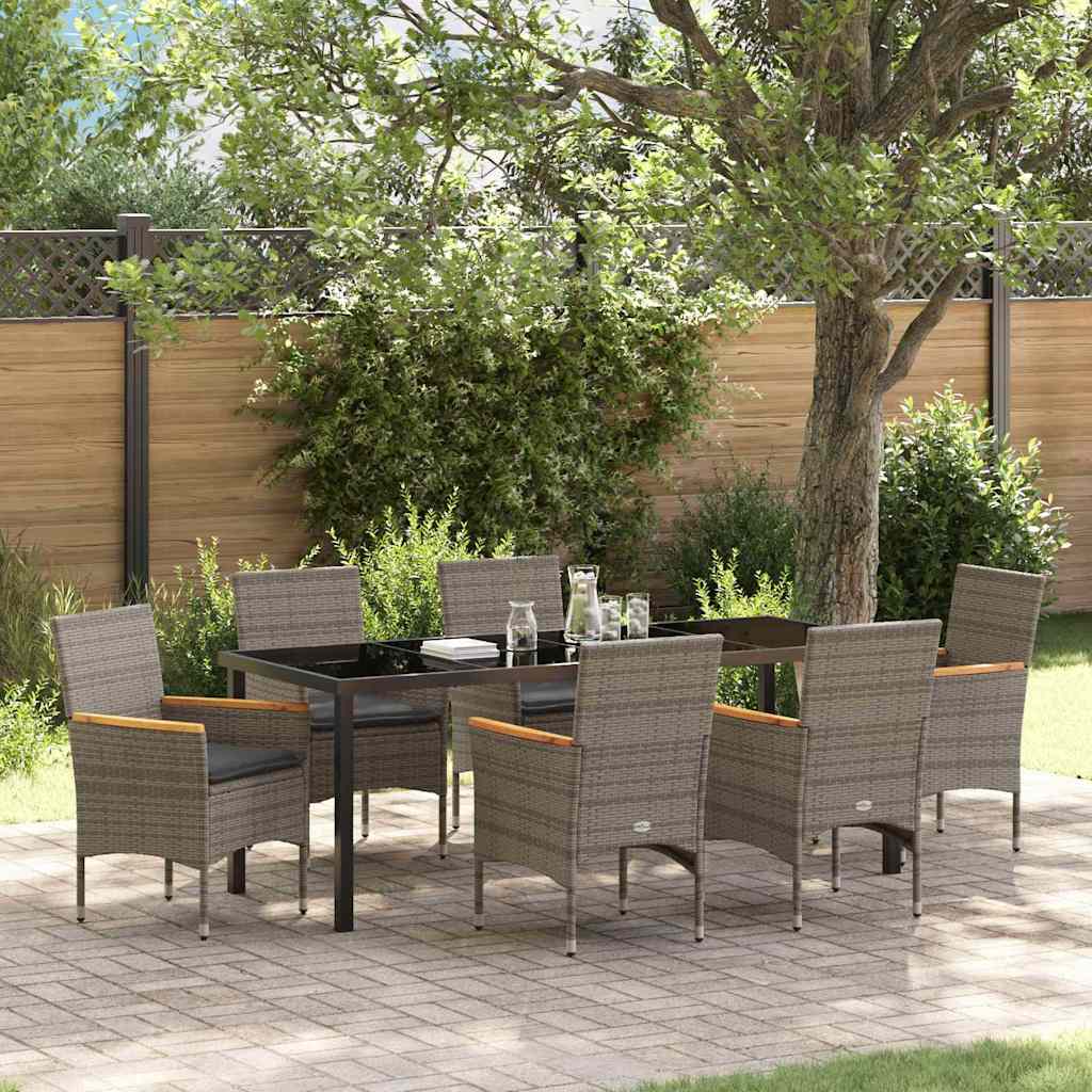 Garten Essgruppe mit Kissen 7 pcs Grau Poly-Rattan