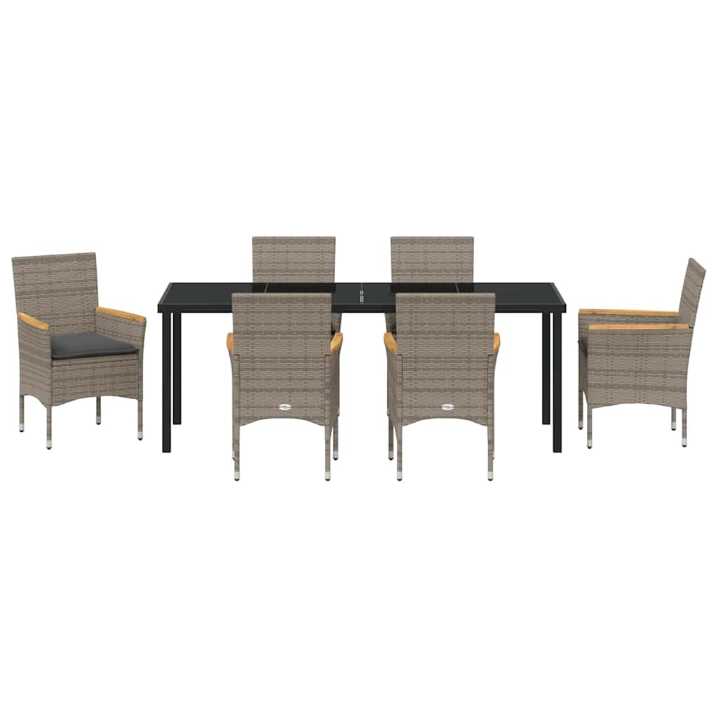 Garten Essgruppe mit Kissen 7 pcs Grau Poly-Rattan