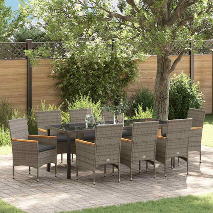 Garten Essgruppe mit Kissen 9 pcs Grau Poly-Rattan