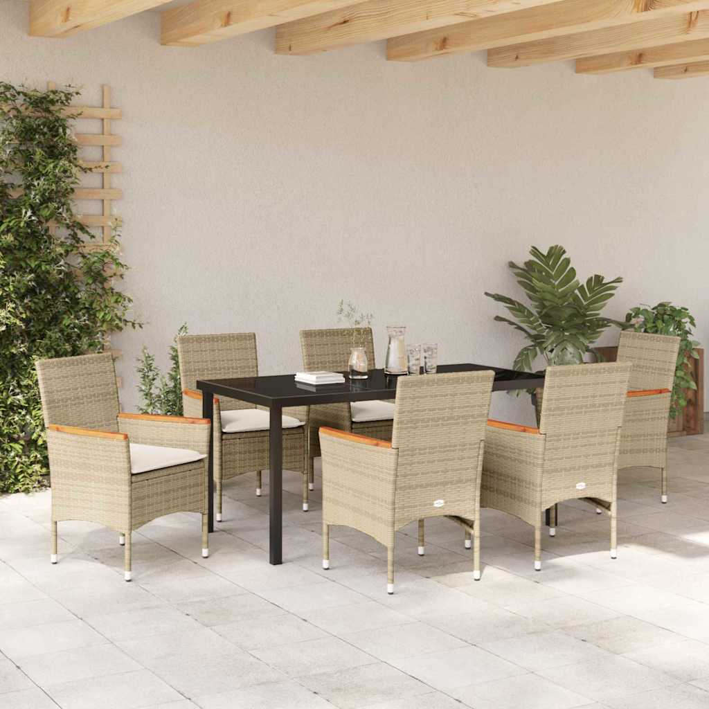 vidaXL Salle à manger de jardin avec coussins 7 pcs Beige résine tressée