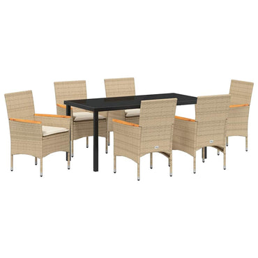vidaXL Salle à manger de jardin avec coussins 7 pcs Beige résine tressée