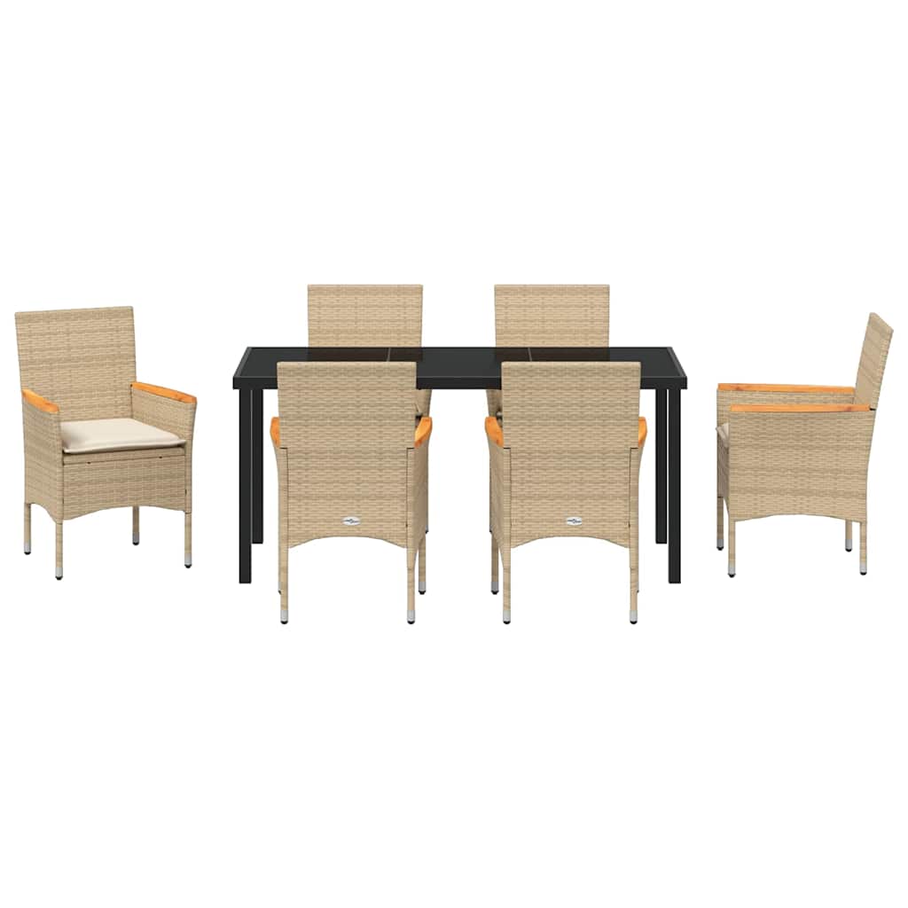 vidaXL Salle à manger de jardin avec coussins 7 pcs Beige résine tressée