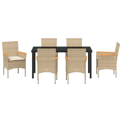 vidaXL Salle à manger de jardin avec coussins 7 pcs Beige résine tressée