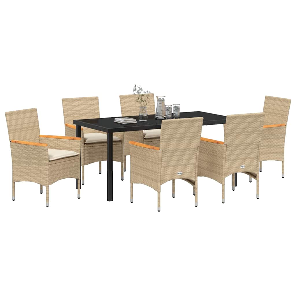 vidaXL Salle à manger de jardin avec coussins 7 pcs Beige résine tressée