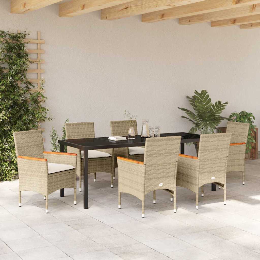 vidaXL Salle à manger de jardin avec coussins 7 pcs Beige résine tressée