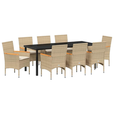 vidaXL Garten Essgruppe mit Kissen 9 pcs Beige Poly-Rattan
