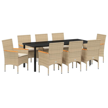 Garten Essgruppe mit Kissen 9 pcs Beige Poly-Rattan