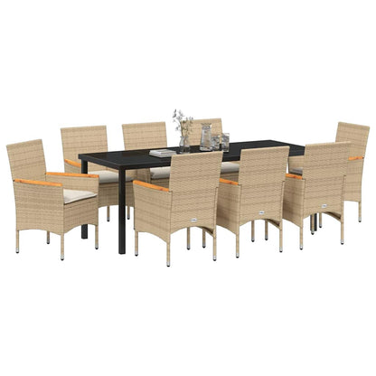 Garten Essgruppe mit Kissen 9 pcs Beige Poly-Rattan