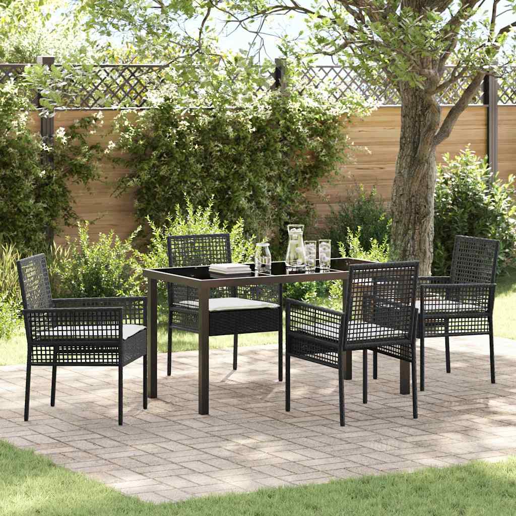 Garten Essgruppe mit Kissen 5 pcs Schwarz Poly-Rattan