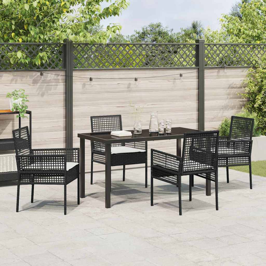 Garten Essgruppe mit Kissen 5 pcs Schwarz Poly-Rattan