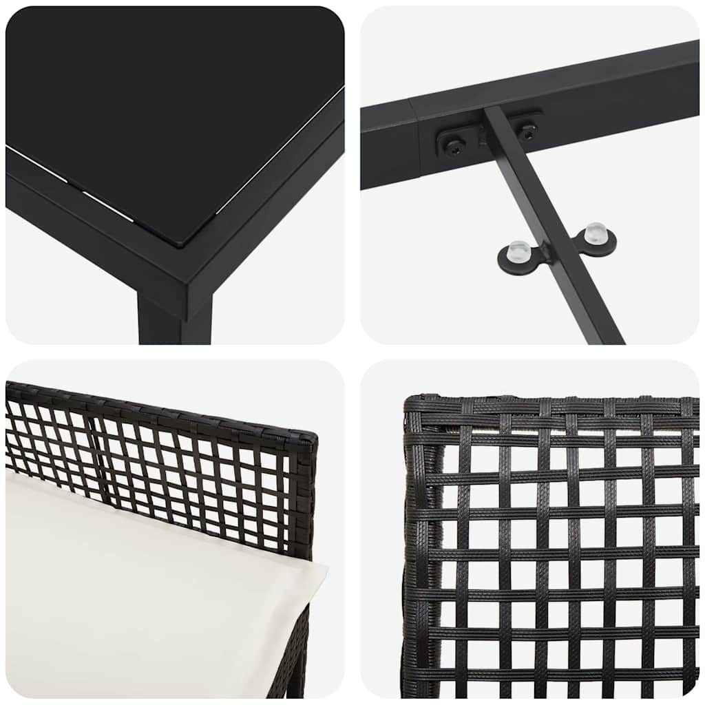 Garten Essgruppe mit Kissen 7 pcs Schwarz Poly-Rattan