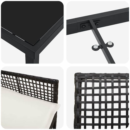 Garten Essgruppe mit Kissen 7 pcs Schwarz Poly-Rattan