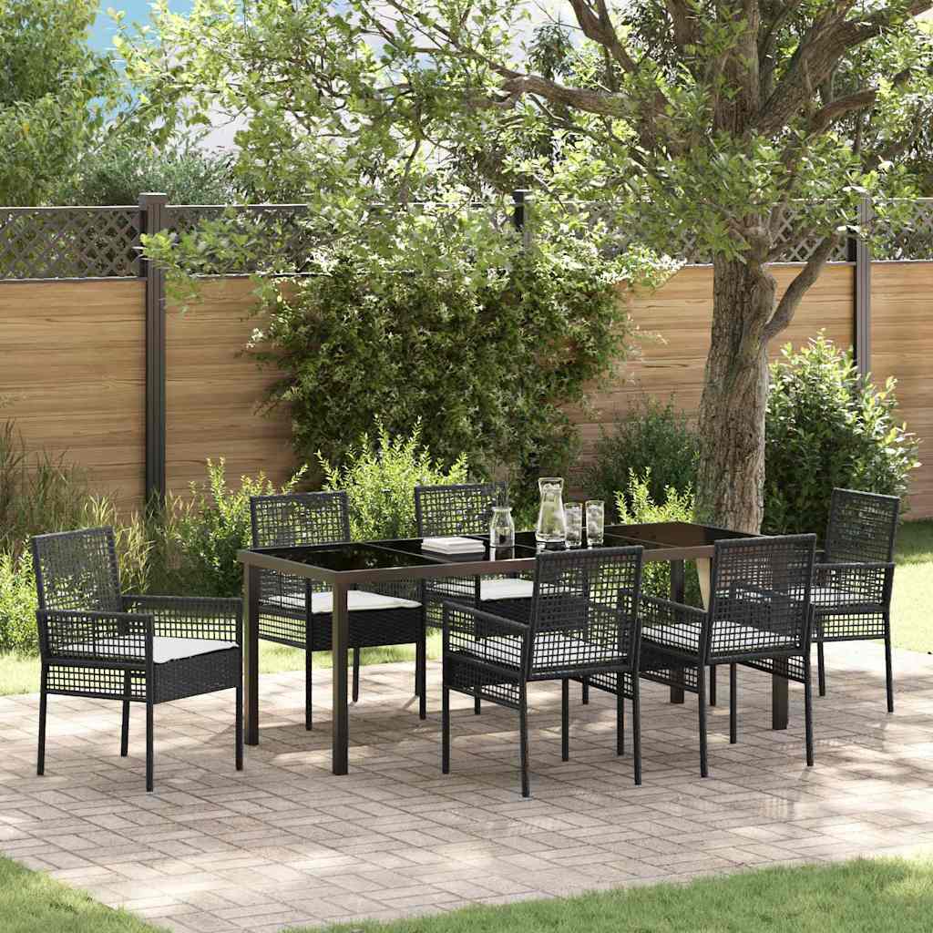 Garten Essgruppe mit Kissen 7 pcs Schwarz Poly-Rattan