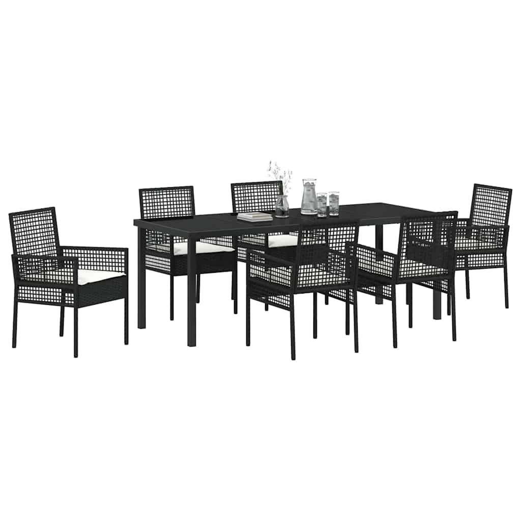 Garten Essgruppe mit Kissen 7 pcs Schwarz Poly-Rattan