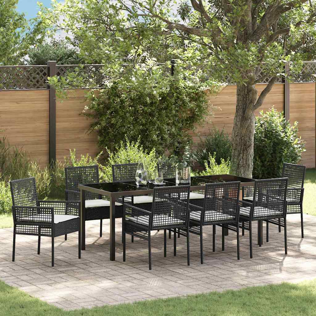 Garten Essgruppe mit Kissen 9 pcs Schwarz Poly-Rattan