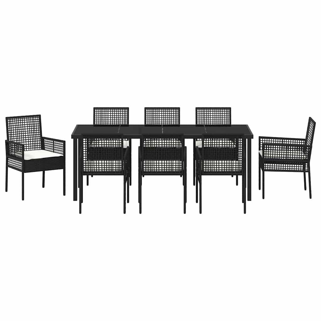 Garten Essgruppe mit Kissen 9 pcs Schwarz Poly-Rattan
