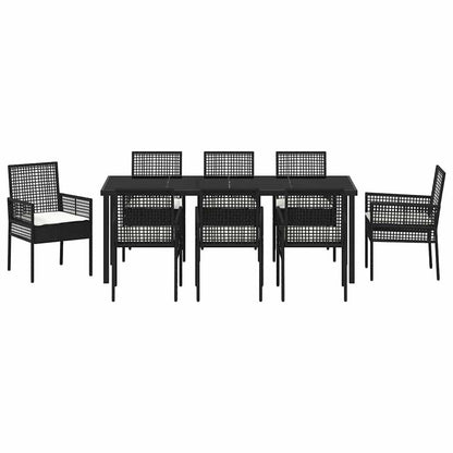 Garten Essgruppe mit Kissen 9 pcs Schwarz Poly-Rattan
