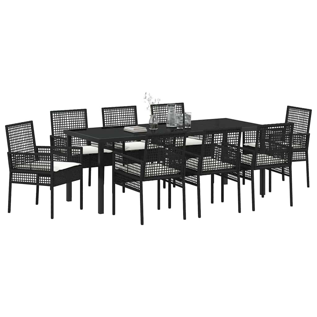 Garten Essgruppe mit Kissen 9 pcs Schwarz Poly-Rattan