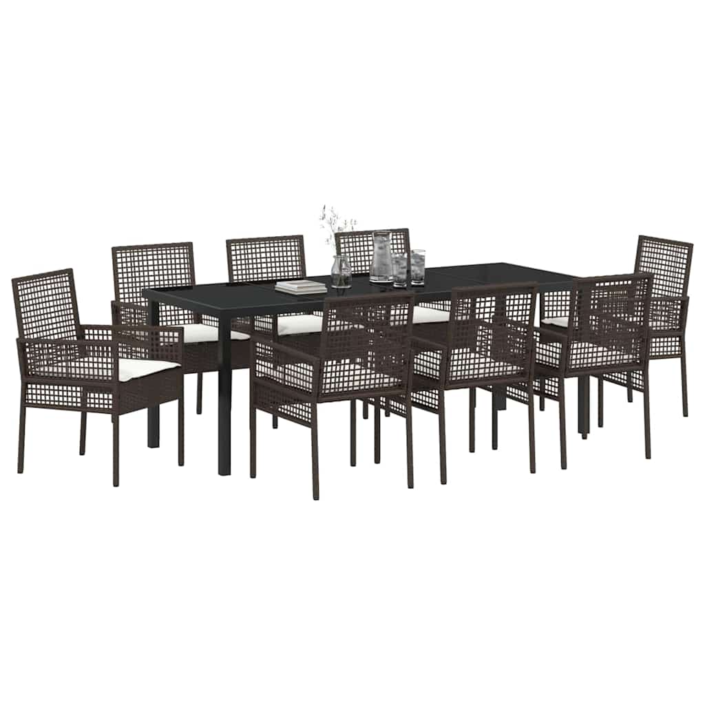 Garten Essgruppe mit Kissen 9 pcs Braun Poly-Rattan