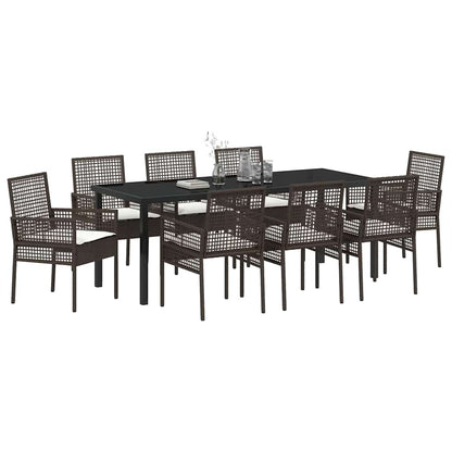 Garten Essgruppe mit Kissen 9 pcs Braun Poly-Rattan