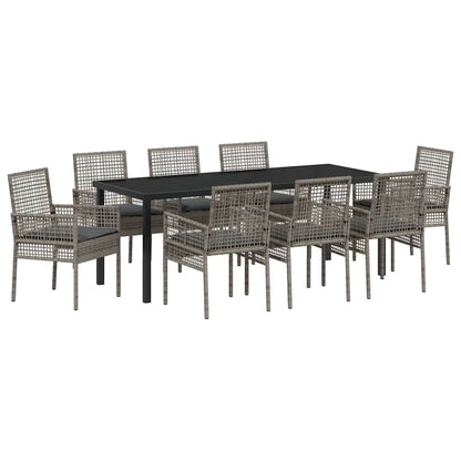 Garten Essgruppe mit Kissen 9 pcs Grau Poly-Rattan