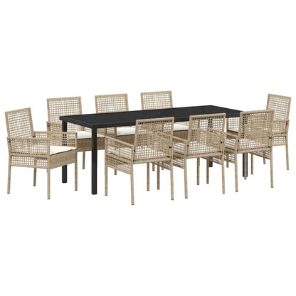 Garten Essgruppe mit Kissen 9 pcs Beige Poly-Rattan
