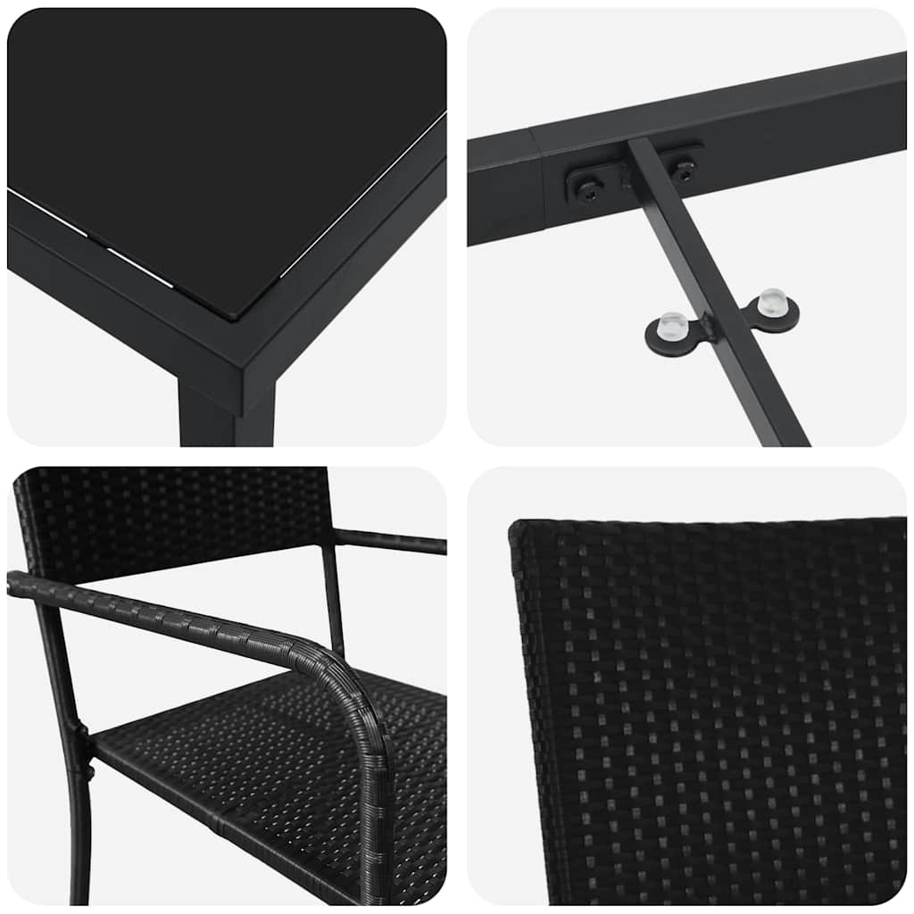 vidaXL Garten Essgruppe mit Kissen 5 pcs Schwarz Poly-Rattan