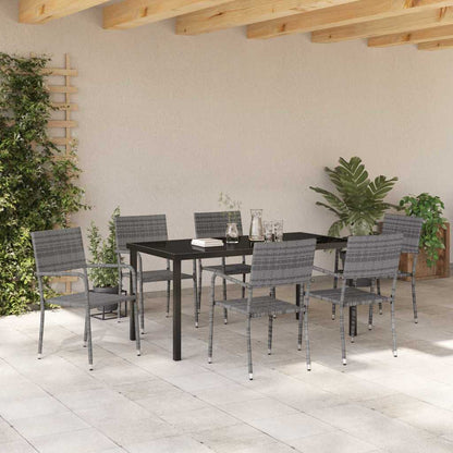 vidaXL Garten Essgruppe mit Kissen 7 pcs Grau Poly-Rattan