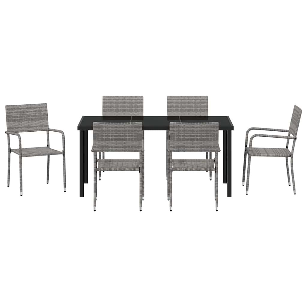 vidaXL Garten Essgruppe mit Kissen 7 pcs Grau Poly-Rattan