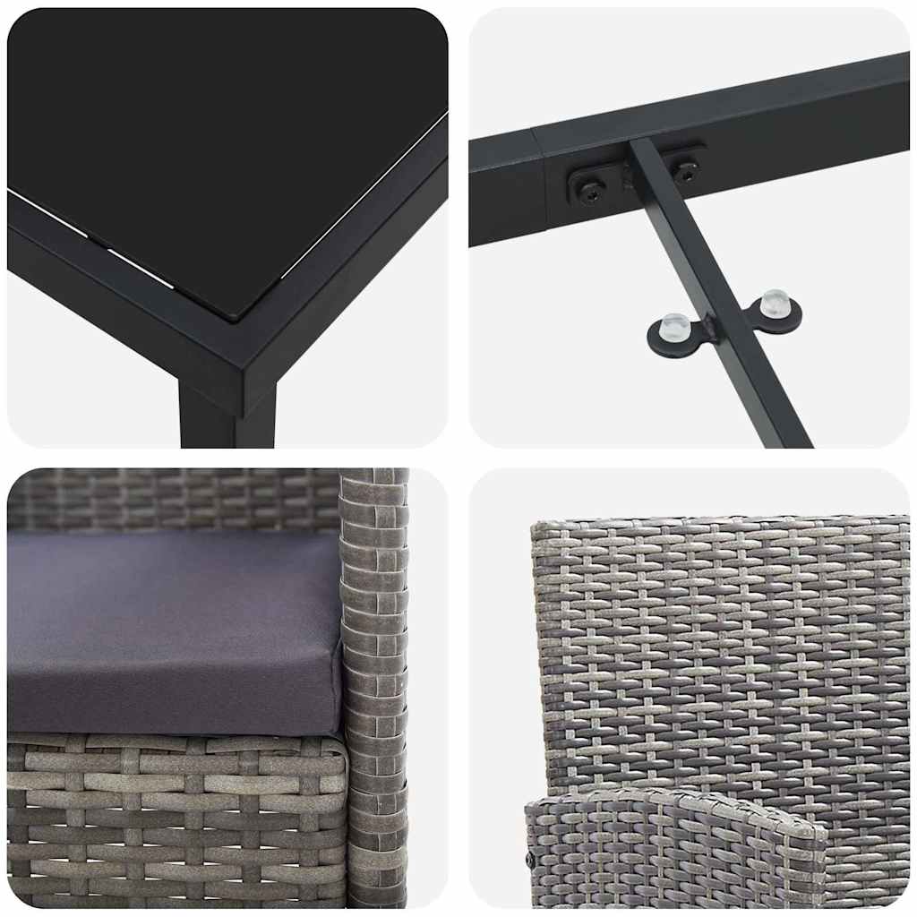 vidaXL Garten Essgruppe mit Kissen 3 pcs Grau Poly Rattan
