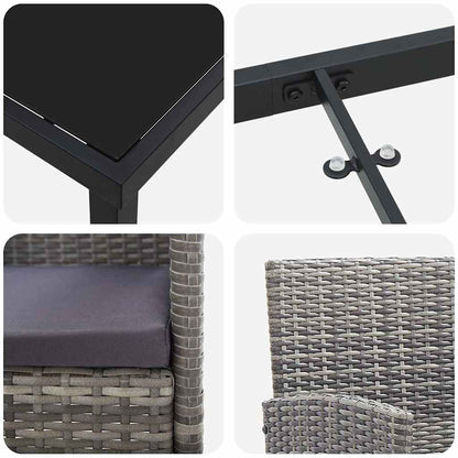 vidaXL Garten Essgruppe mit Kissen 3 pcs Grau Poly Rattan