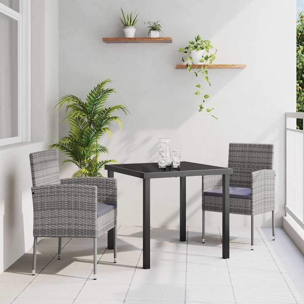 vidaXL Garten Essgruppe mit Kissen 3 pcs Grau Poly Rattan