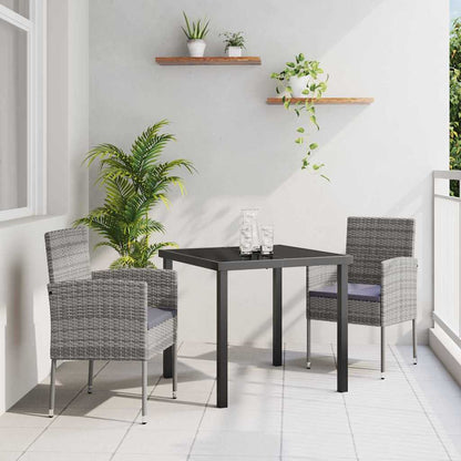 vidaXL Garten Essgruppe mit Kissen 3 pcs Grau Poly Rattan