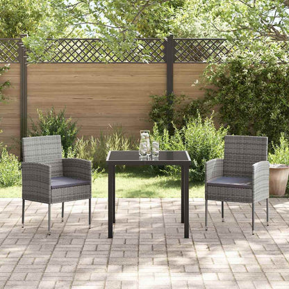 vidaXL Garten Essgruppe mit Kissen 3 pcs Grau Poly Rattan