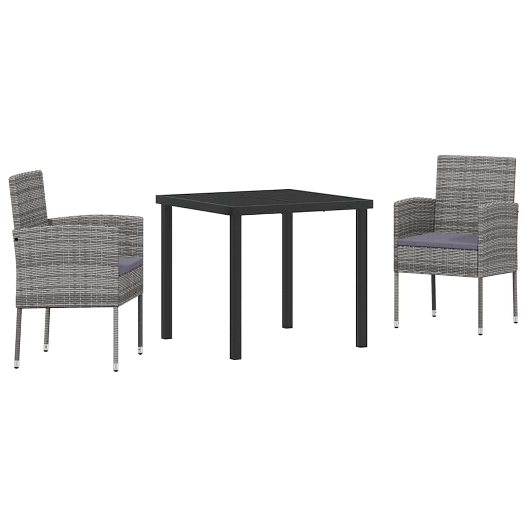 vidaXL Garten Essgruppe mit Kissen 3 pcs Grau Poly Rattan