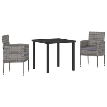 vidaXL Garten Essgruppe mit Kissen 3 pcs Grau Poly Rattan