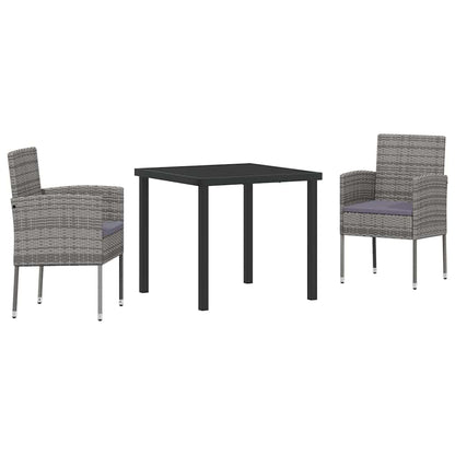 vidaXL Garten Essgruppe mit Kissen 3 pcs Grau Poly Rattan