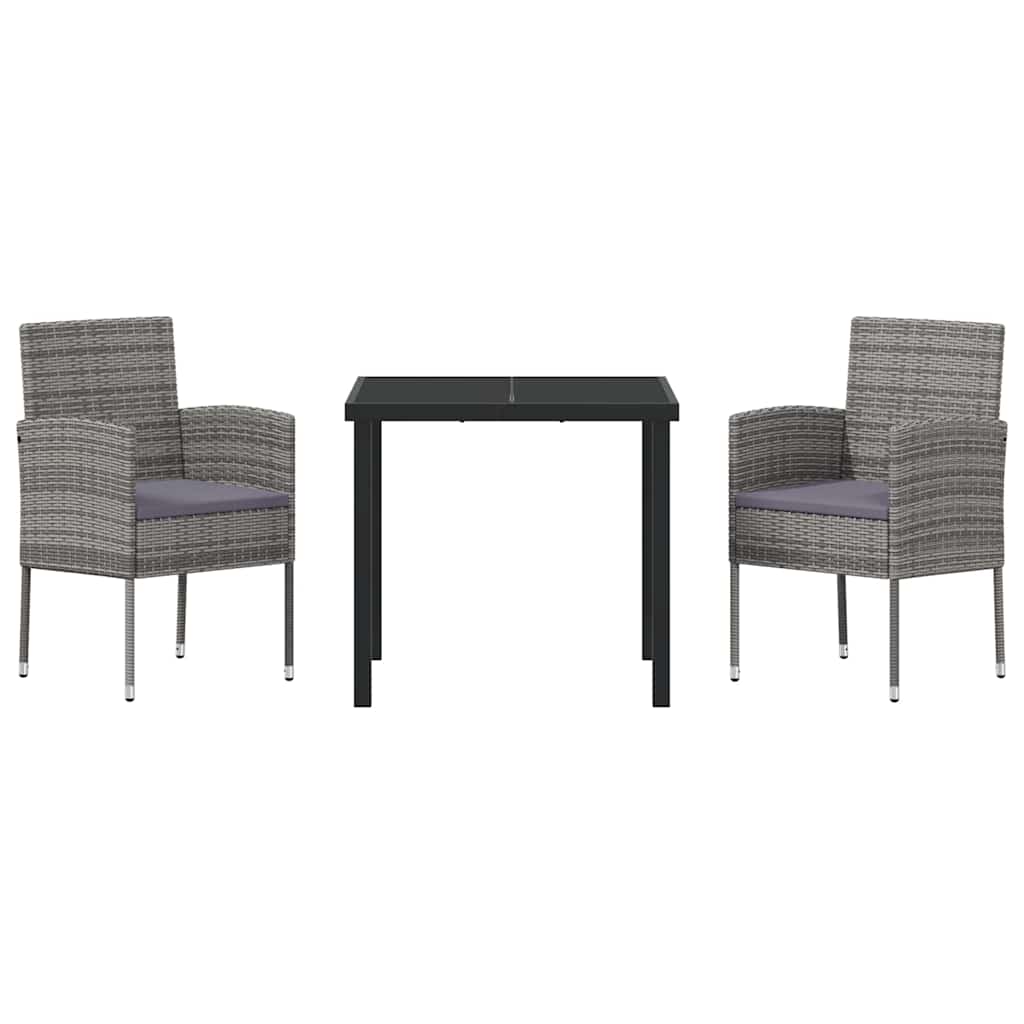 vidaXL Garten Essgruppe mit Kissen 3 pcs Grau Poly Rattan
