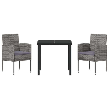 vidaXL Garten Essgruppe mit Kissen 3 pcs Grau Poly Rattan