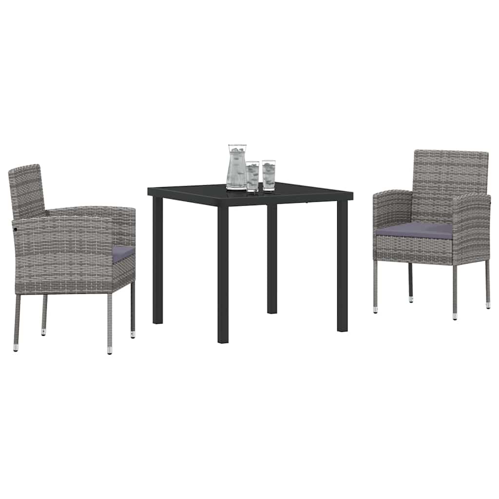 vidaXL Garten Essgruppe mit Kissen 3 pcs Grau Poly Rattan