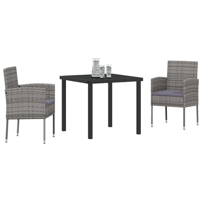 vidaXL Garten Essgruppe mit Kissen 3 pcs Grau Poly Rattan