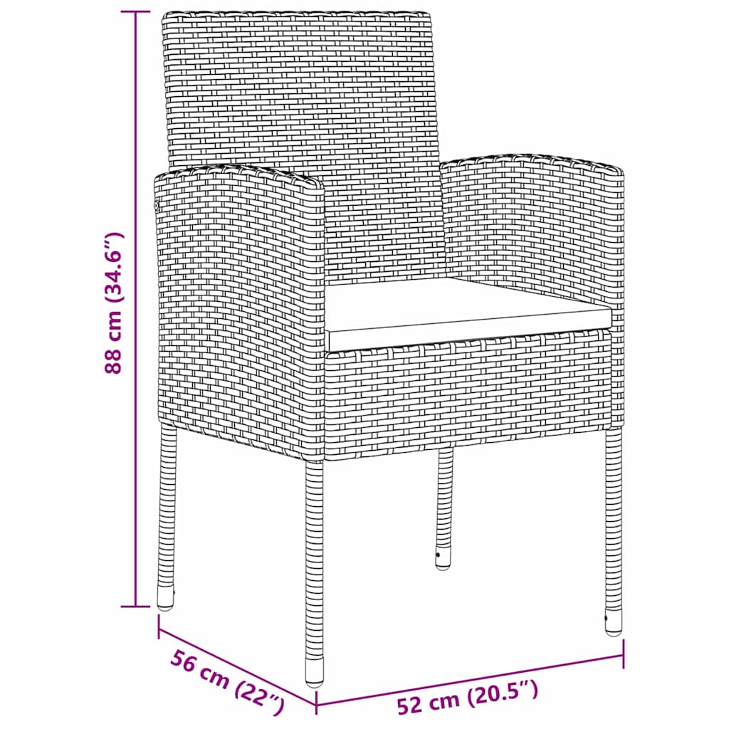 vidaXL Garten Essgruppe mit Kissen 3 pcs Grau Poly Rattan