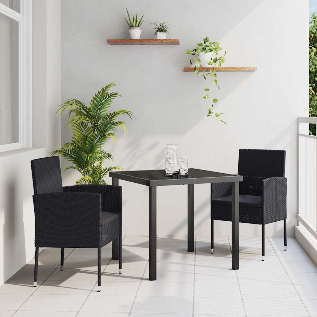 vidaXL Garten Essgruppe mit Kissen 3 pcs Schwarz Poly Rattan