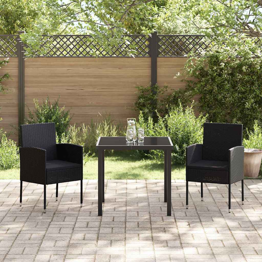 vidaXL Garten Essgruppe mit Kissen 3 pcs Schwarz Poly Rattan