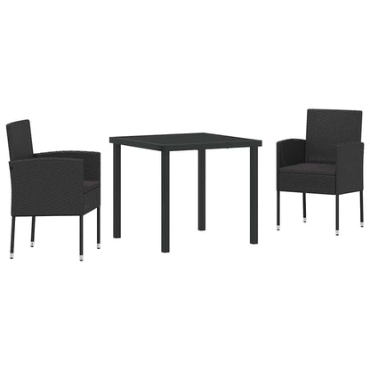 vidaXL Garten Essgruppe mit Kissen 3 pcs Schwarz Poly Rattan
