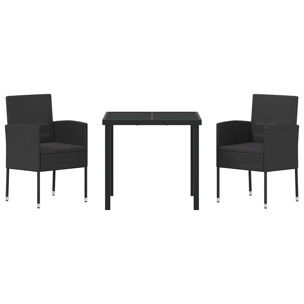 vidaXL Garten Essgruppe mit Kissen 3 pcs Schwarz Poly Rattan